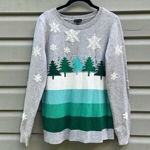 Talbots Christmas Tree Snowflake Crewneck Sweater